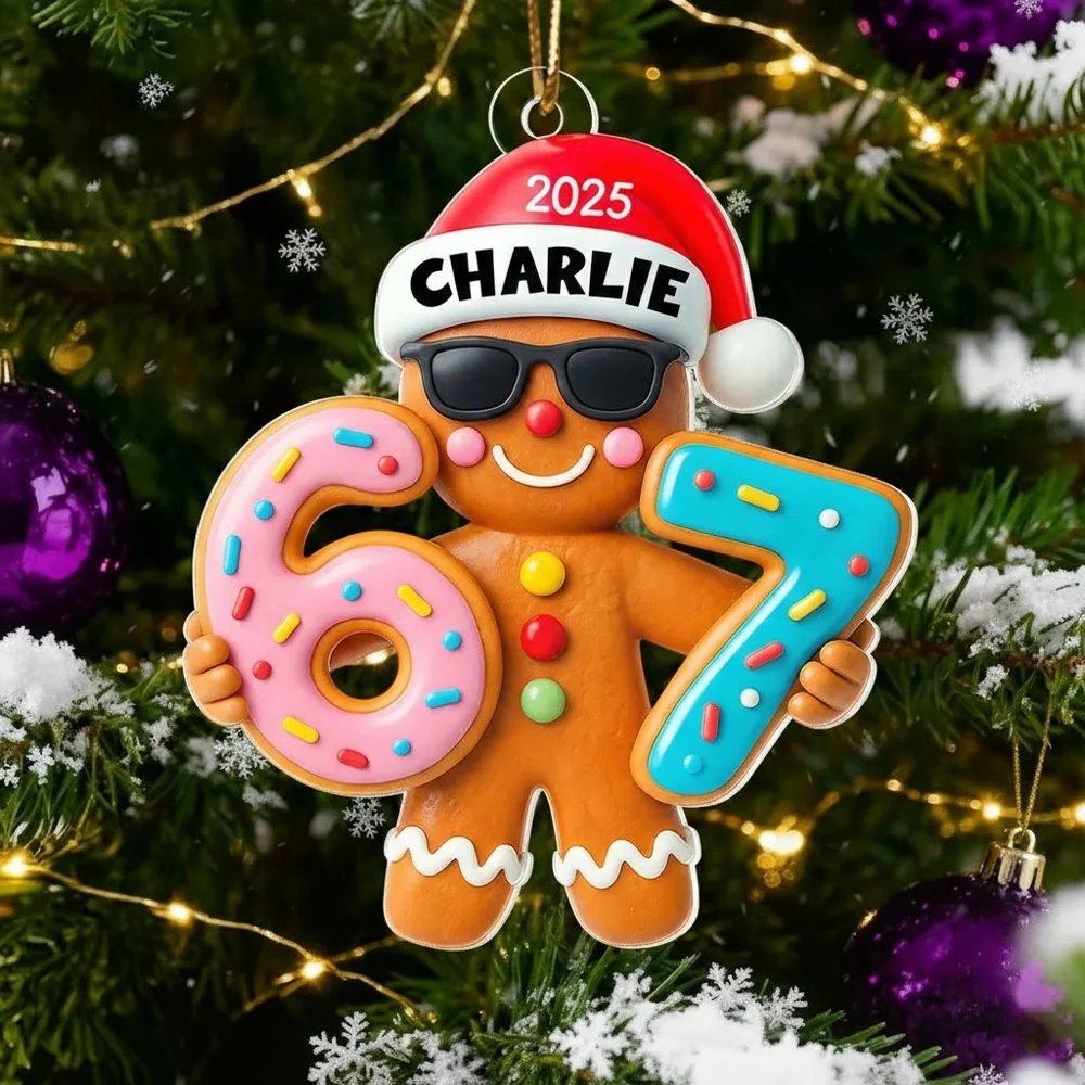 Personalized Gingerbread Acrylic Ornament with Trendy Six Seven Design – Cute Christmas Tree Decor & Unique Holiday Gift for Kids