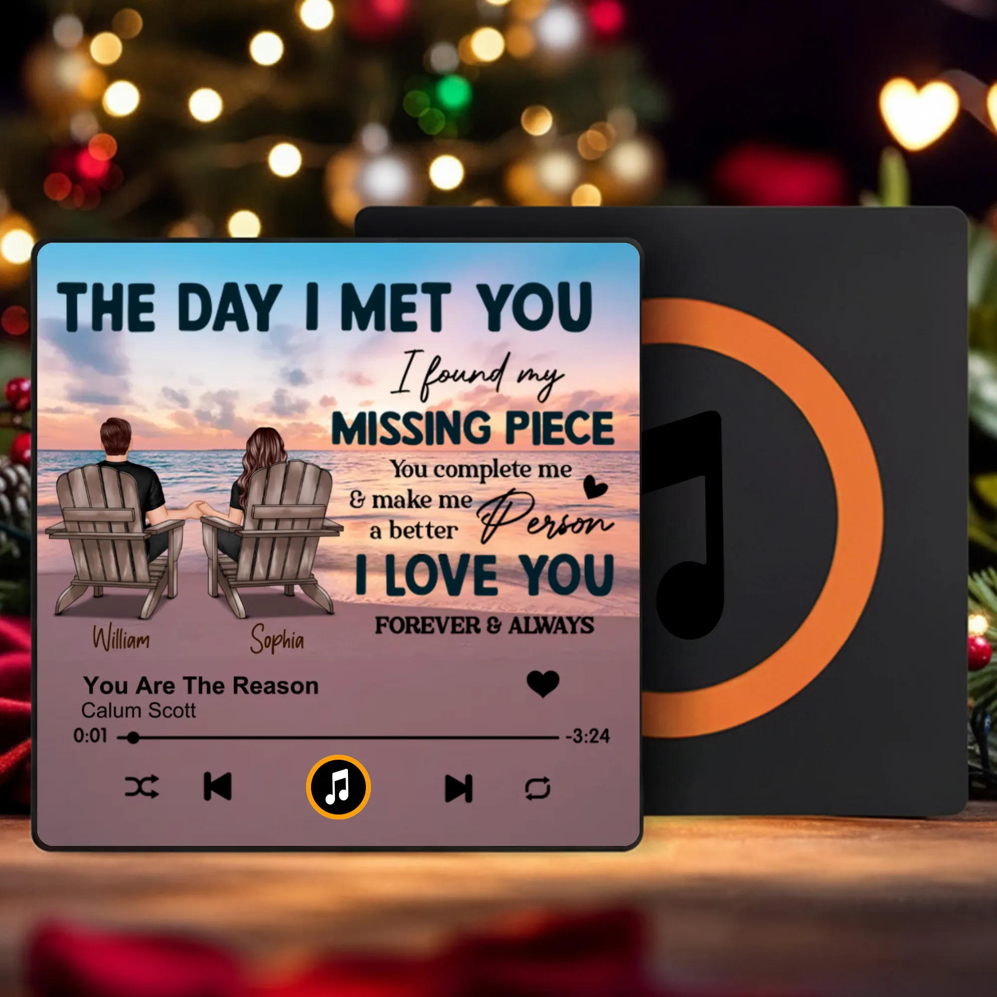The Day I Met You Custom Acrylic Music Magnet, Romantic Couple Beach Scene, Sentimental Keepsake & Unique Gift for Couples