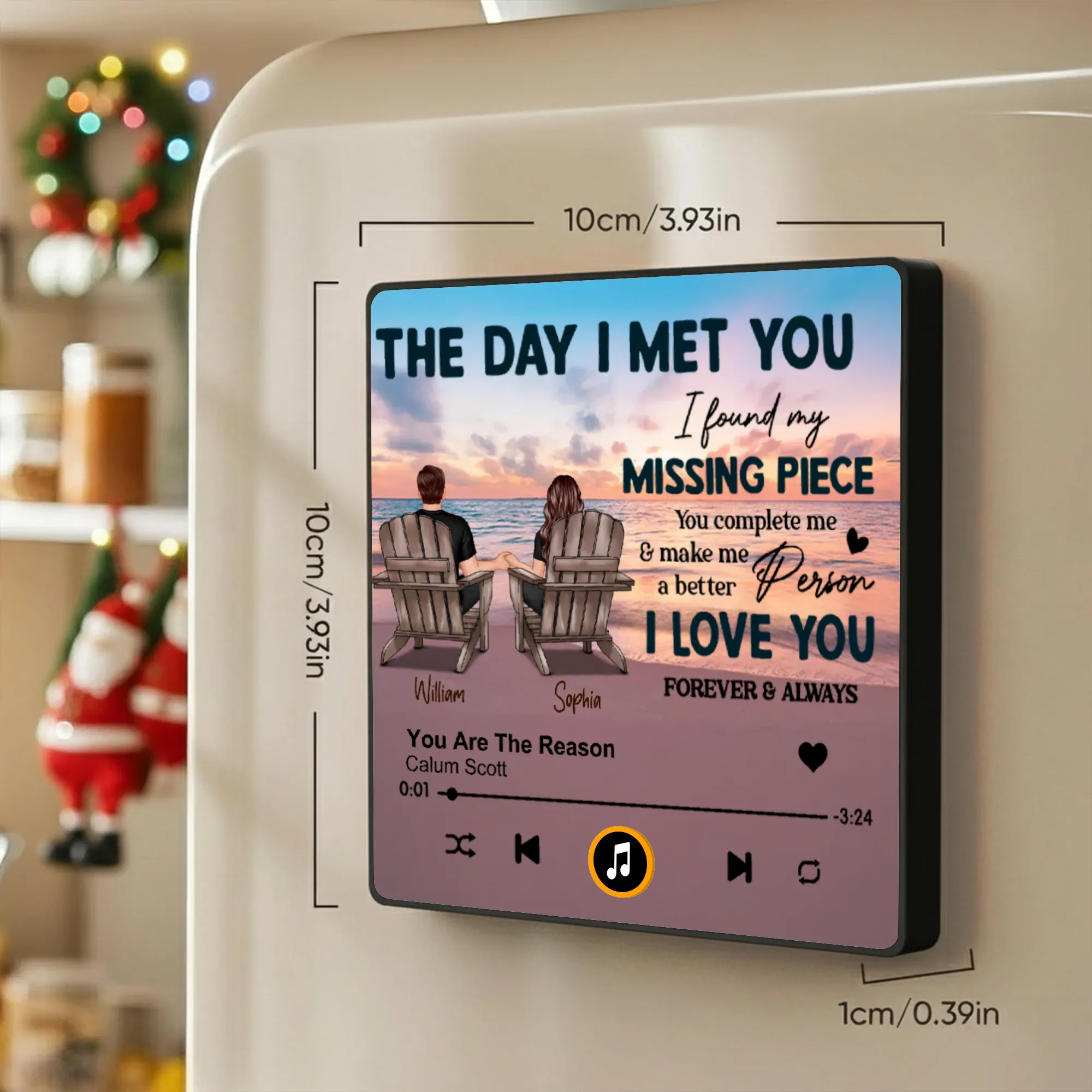 The Day I Met You Custom Acrylic Music Magnet, Romantic Couple Beach Scene, Sentimental Keepsake & Unique Gift for Couples - Image 2