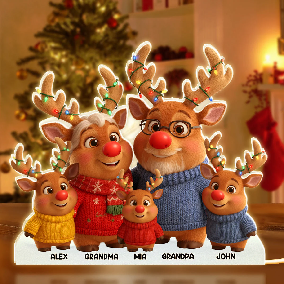 Reindeer Grandparents And Grandkids - Personalized Light Box
