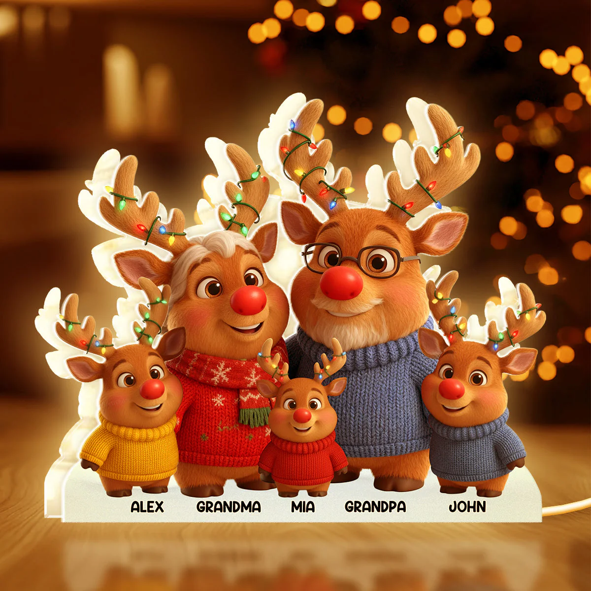 Reindeer Grandparents And Grandkids - Personalized Light Box - Image 2