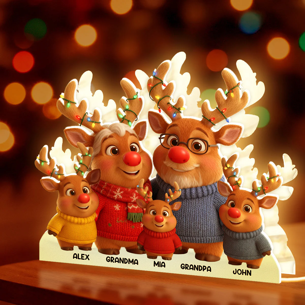 Reindeer Grandparents And Grandkids - Personalized Light Box - Image 5
