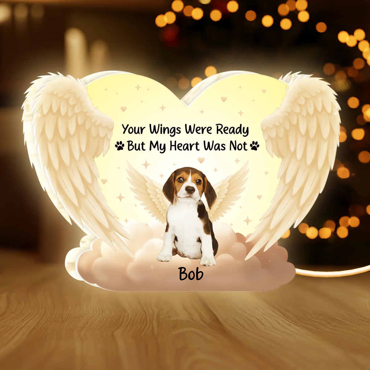 Personalized Acrylic Light Box for Dog Memorials with Angel Wings Art, Soft Warm Glow Keepsake Gift for Pet Owners - Image 2