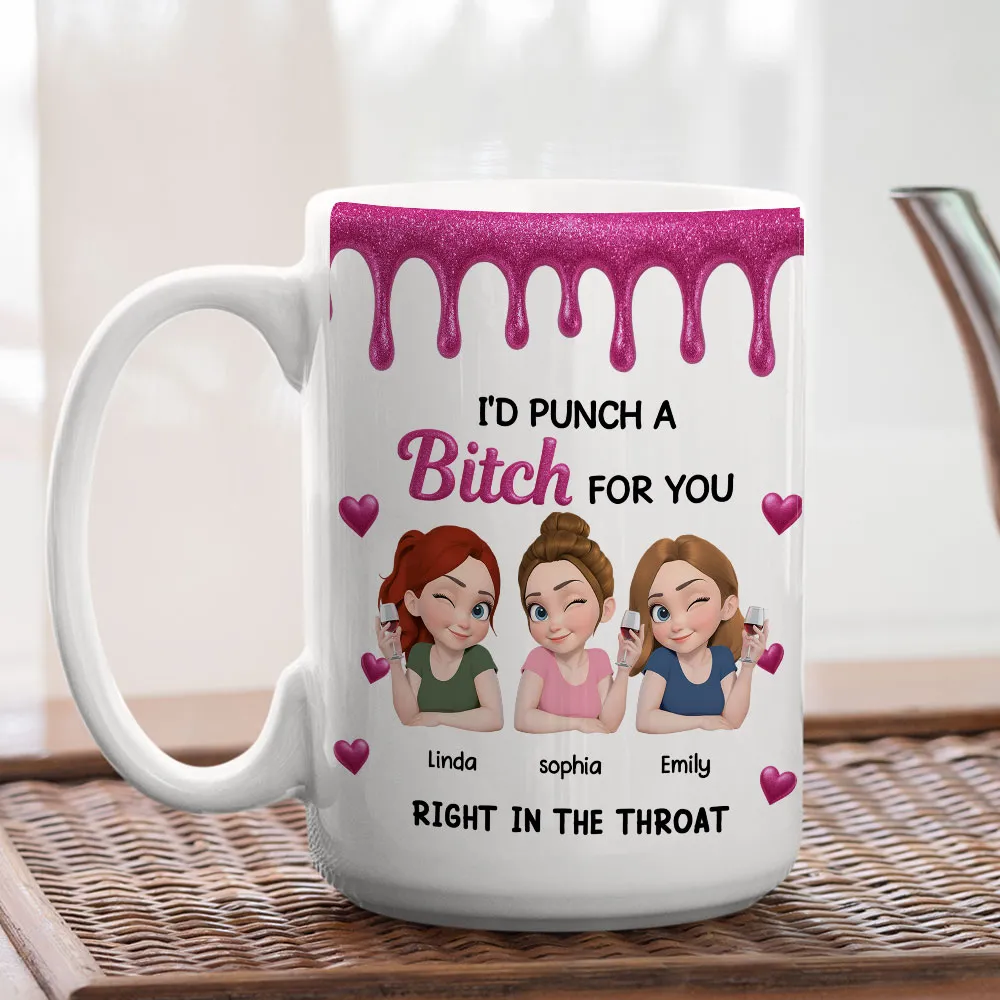 Personalized Bestie Ceramic Mug with Cute Illustrated Friends – Fun Friendship Gift for Women - Image 2