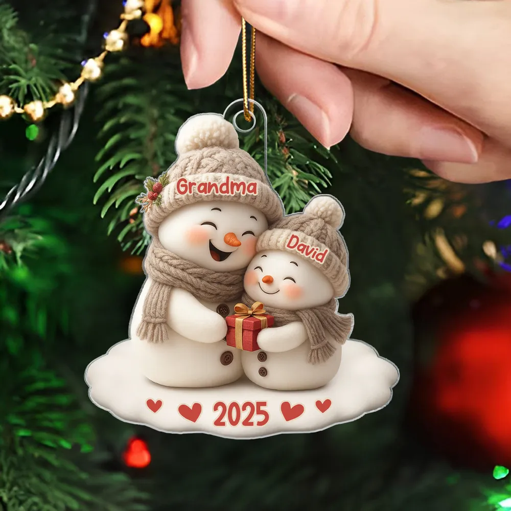 Personalized Acrylic Ornament for Grandma & Grandkid Snowman Hug Christmas Tree Decor Unique Family Gift - Image 10