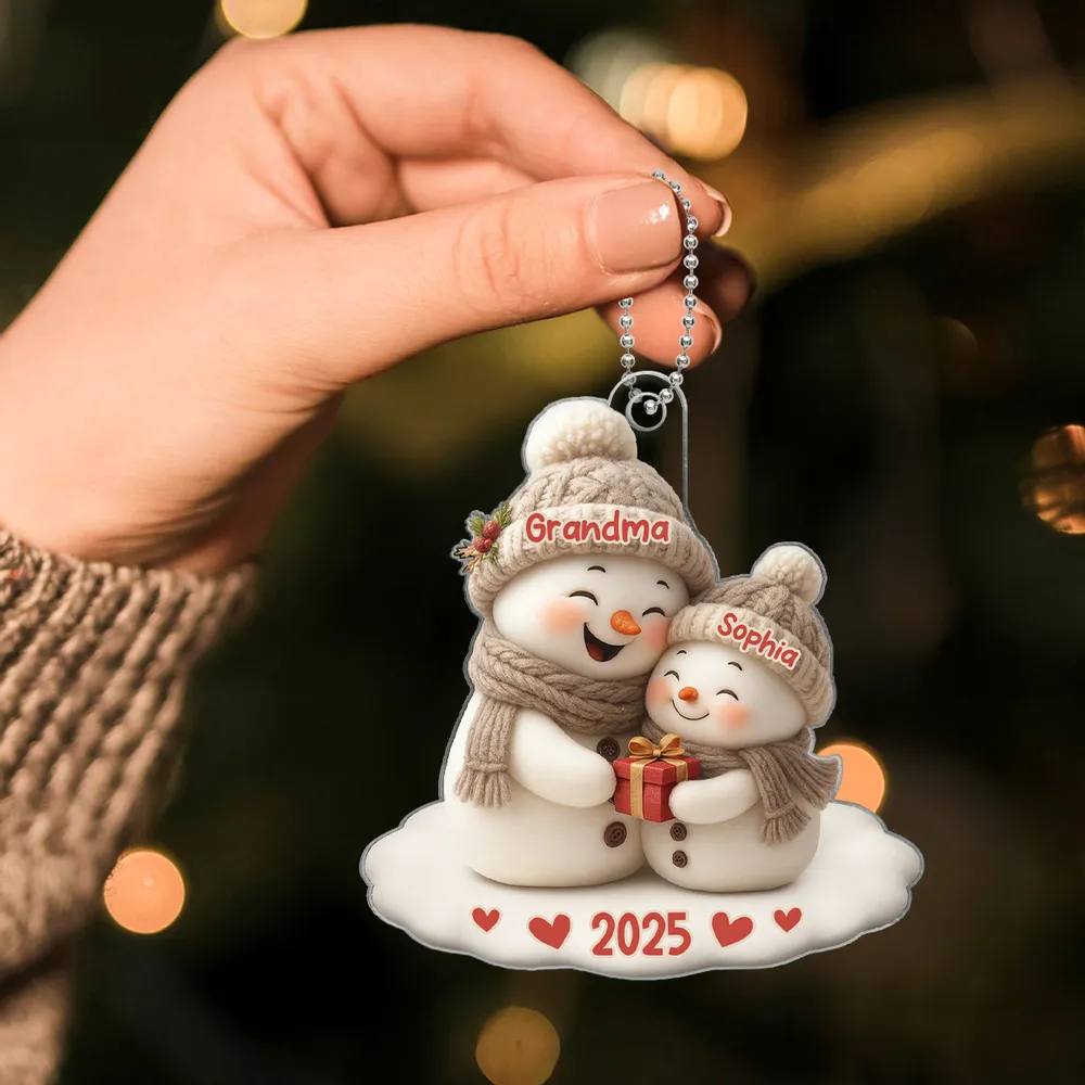 Personalized Acrylic Ornament for Grandma & Grandkid Snowman Hug Christmas Tree Decor Unique Family Gift - Image 6