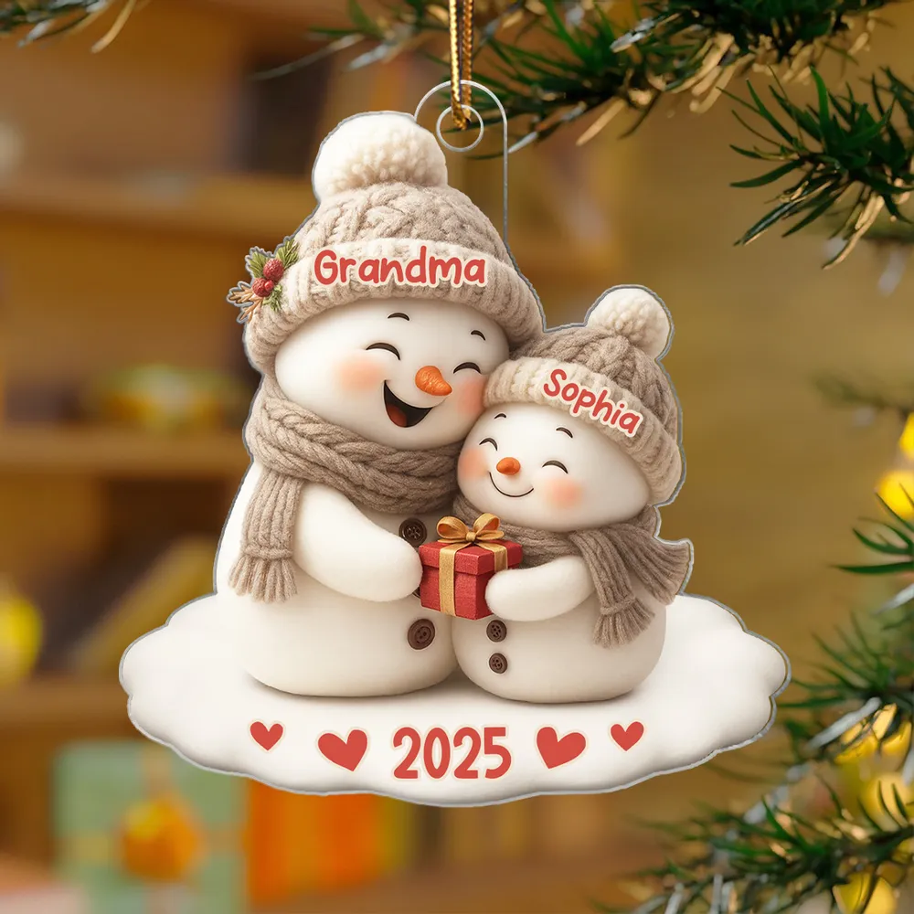Personalized Acrylic Ornament for Grandma & Grandkid Snowman Hug Christmas Tree Decor Unique Family Gift - Image 9