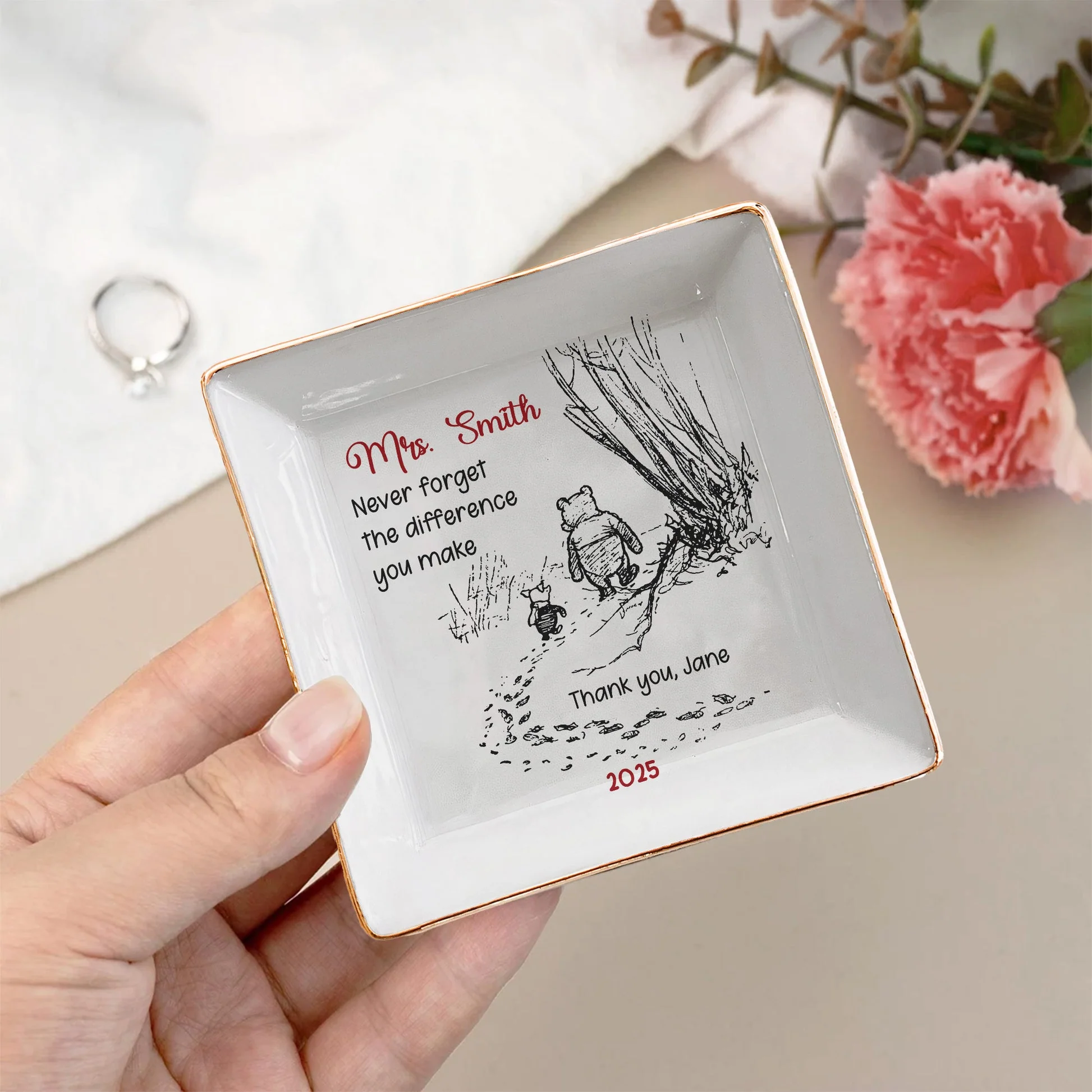Inspirational Jewelry Dish Thank You Gift β Never Forget The Difference You Make, Charming Sketch Design, Unique Creative Gift for Someone Special - Image 3