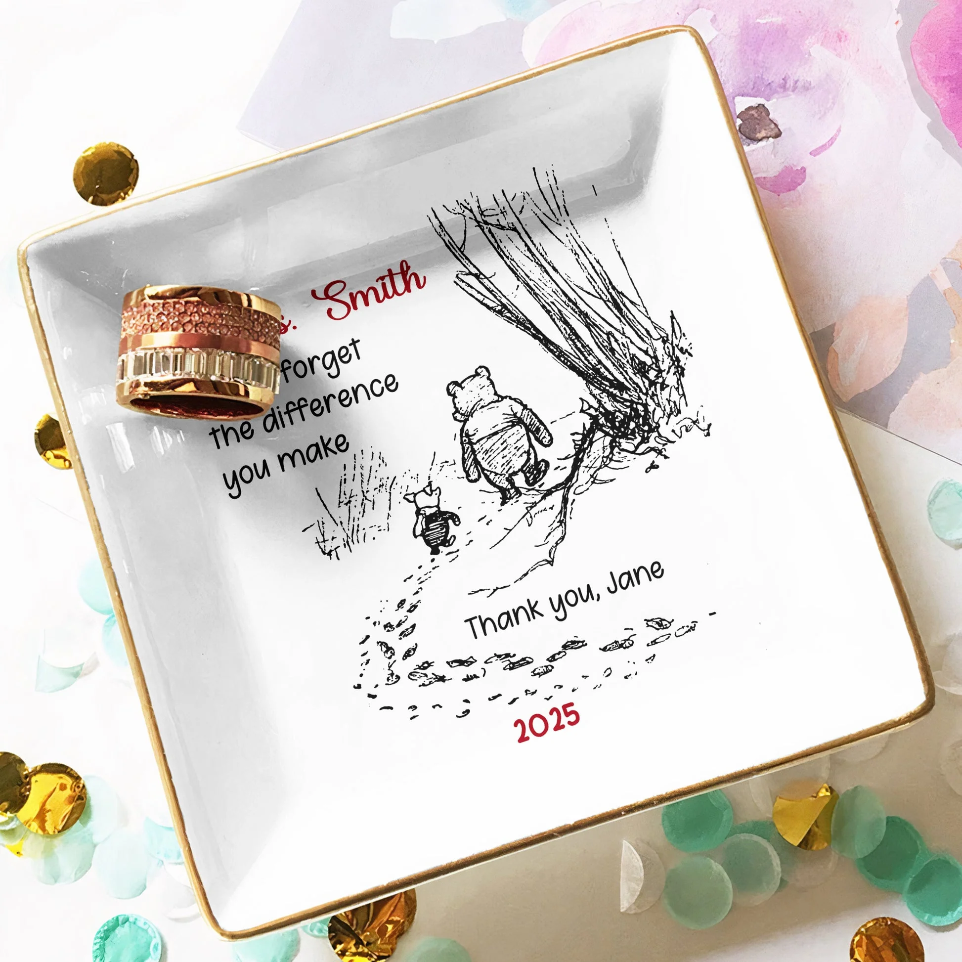 Inspirational Jewelry Dish Thank You Gift β Never Forget The Difference You Make, Charming Sketch Design, Unique Creative Gift for Someone Special - Image 5