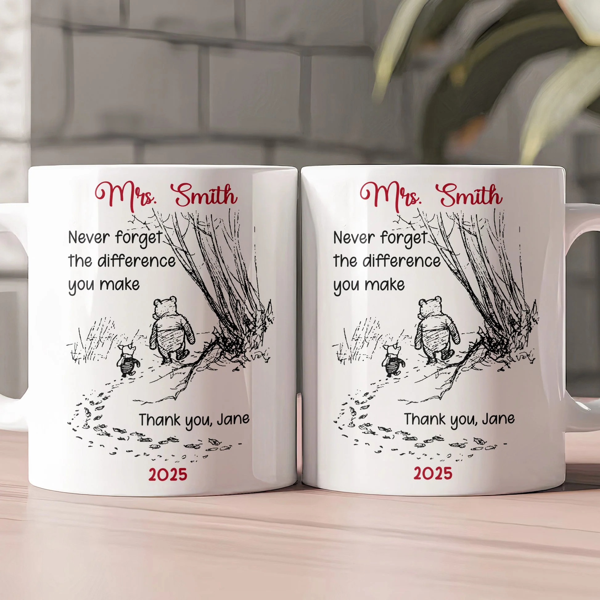 Personalized White Ceramic Mug for Teacher with Cute Bear Illustration, Daily Coffee Reminder of the Difference They Make, Unique Thank You Gift - Image 3