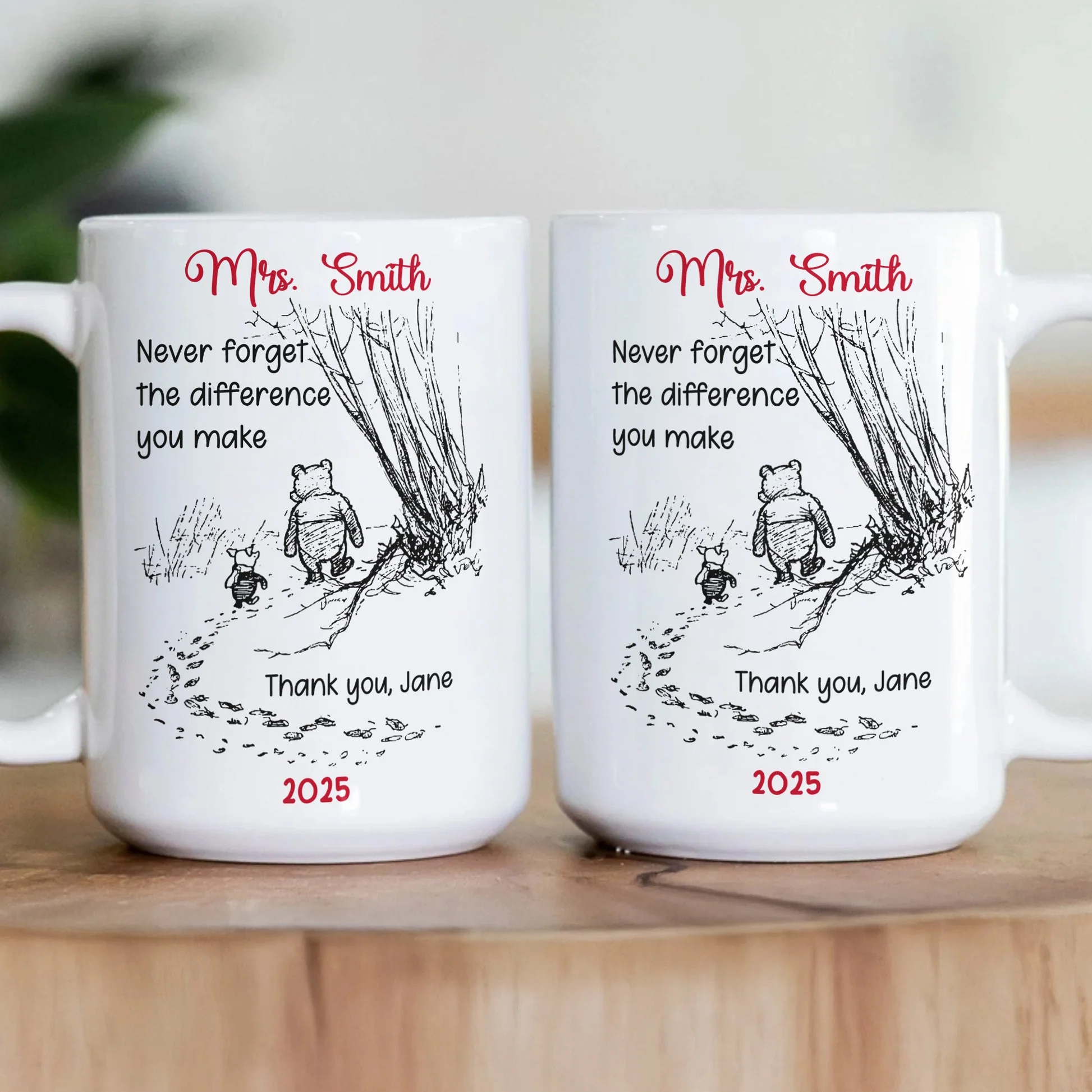 Personalized White Ceramic Mug for Teacher with Cute Bear Illustration, Daily Coffee Reminder of the Difference They Make, Unique Thank You Gift - Image 4