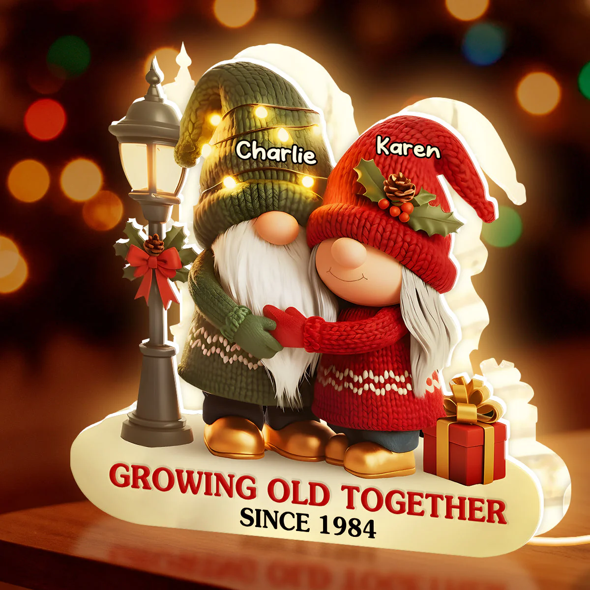 Custom Acrylic Light Box with Hugging Holiday Gnomes, Warm Glow Bedroom Lamp and Keepsake Gift for Partner - Image 2