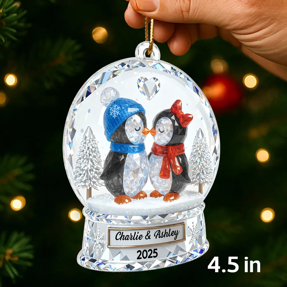 Custom Penguin Couple Acrylic Ornament for Christmas Tree, Cozy Winter Love Scene, Heartfelt Personalized Gift for Someone Special - Image 2