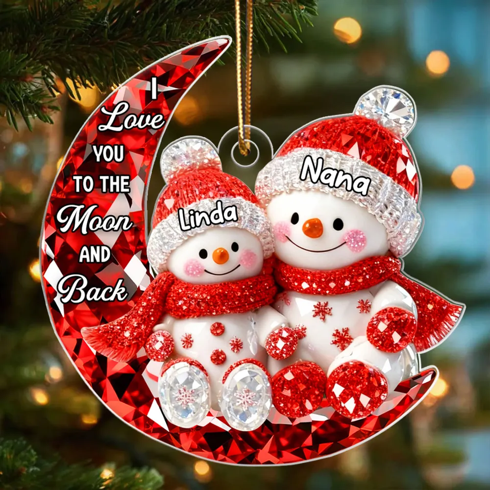 Personalized Acrylic Ornament for Grandma & Grandkid on Moon – Sparkling Snowman Design, I Love You to the Moon and Back, Unique Christmas Gift - Image 5