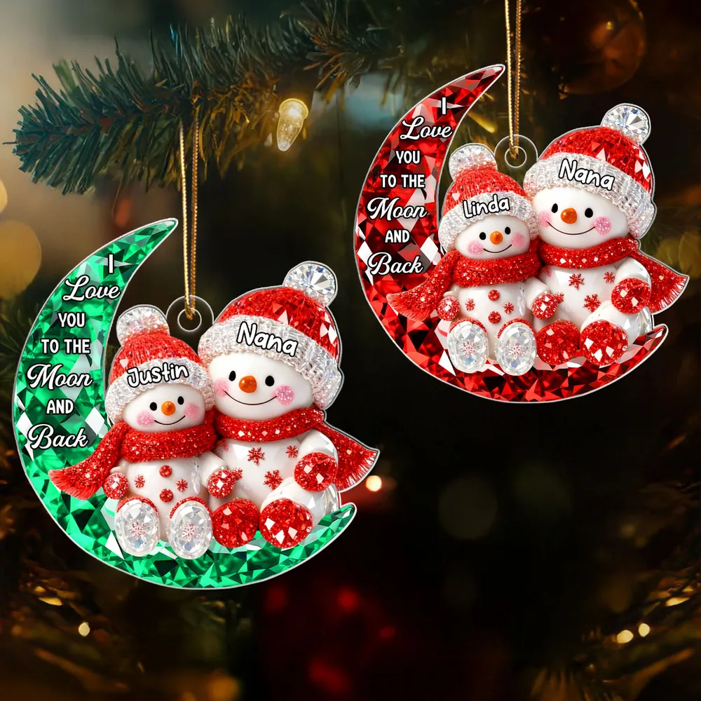 Personalized Acrylic Ornament for Grandma & Grandkid on Moon – Sparkling Snowman Design, I Love You to the Moon and Back, Unique Christmas Gift - Image 6