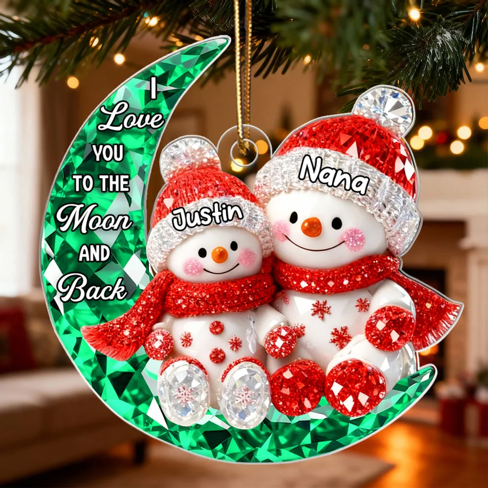 Personalized Acrylic Ornament for Grandma & Grandkid on Moon – Sparkling Snowman Design, I Love You to the Moon and Back, Unique Christmas Gift - Image 7
