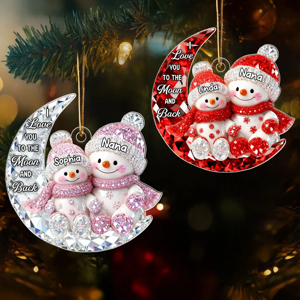 Personalized Acrylic Ornament for Grandma & Grandkid on Moon – Sparkling Snowman Design, I Love You to the Moon and Back, Unique Christmas Gift - Image 9