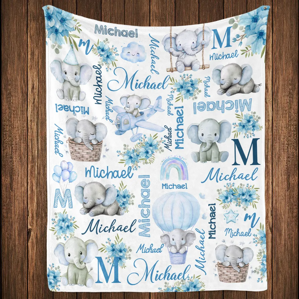 Custom Name Baby Fleece Blanket with Cute Pink Elephant Illustrations, Lightweight Cozy Throw, Adorable Personalized Gift - Image 7