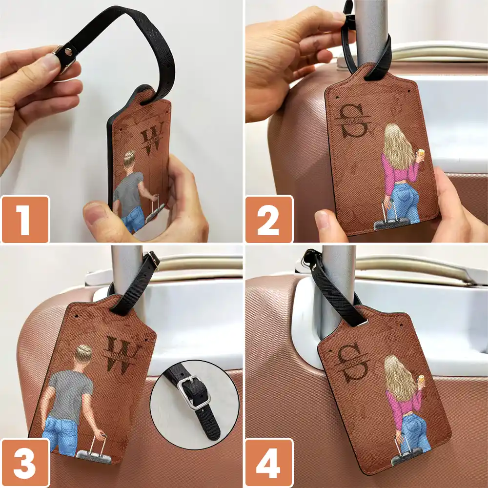 2 Leather Luggage Tag Personalized Set, Matching Couple Rolling Suitcase Design for Cruises and Trips, Thoughtful Gift - Image 5