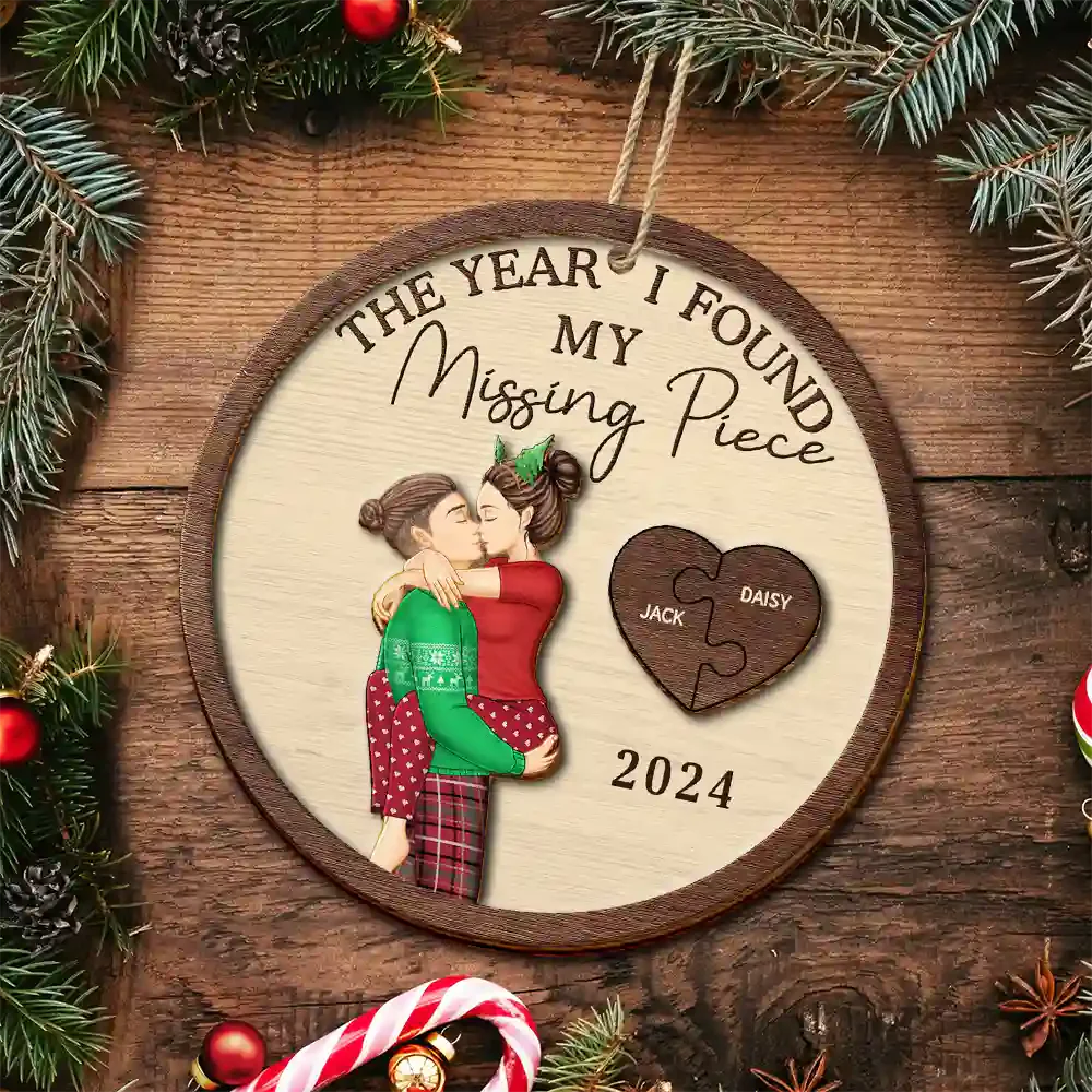 Personalized 2-Layer Wooden Ornament for Couples, Kissing Hug Design, Romantic Christmas Tree Keepsake, Unique Custom Gift - Image 7