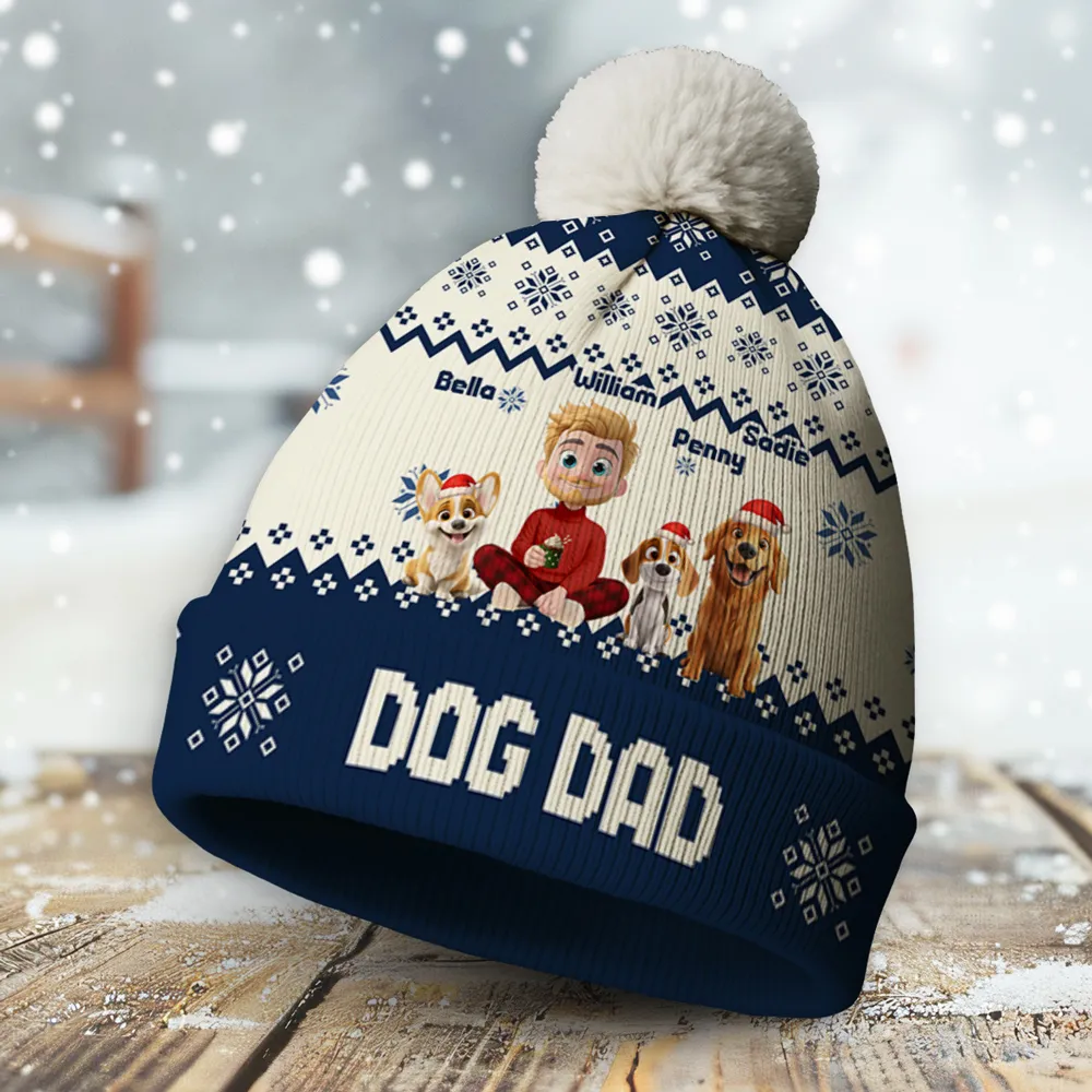Personalized Bobble Beanie Hat for Dog Mom with Cartoon Woman & Pup – Cozy Christmas Style, Unique Gift for Pet Lovers - Image 2