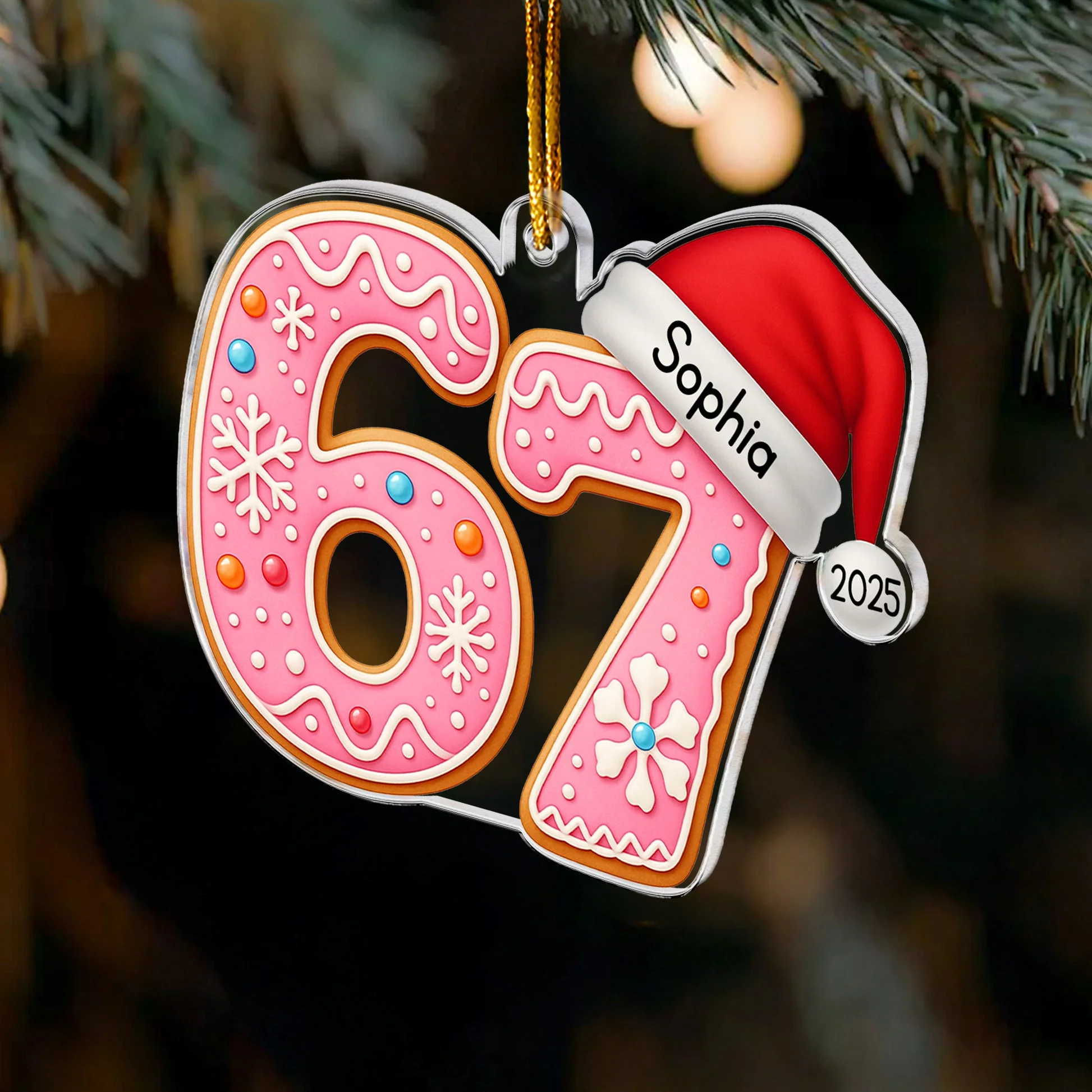 Custom 6 7 Acrylic Ornament with Santa Hat, Fun Gen Alpha Meme Tree Decor for Children & Families, Festive Personalized Gift - Image 5