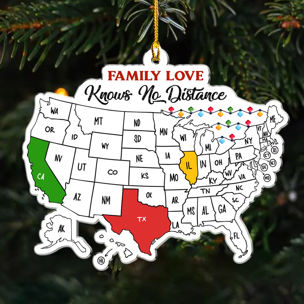 Personalized Acrylic Ornament Map – Family Love Knows No Distance, Unique Gift for Long‑Distance Family & Friends, Festive Home Decoration - Image 2