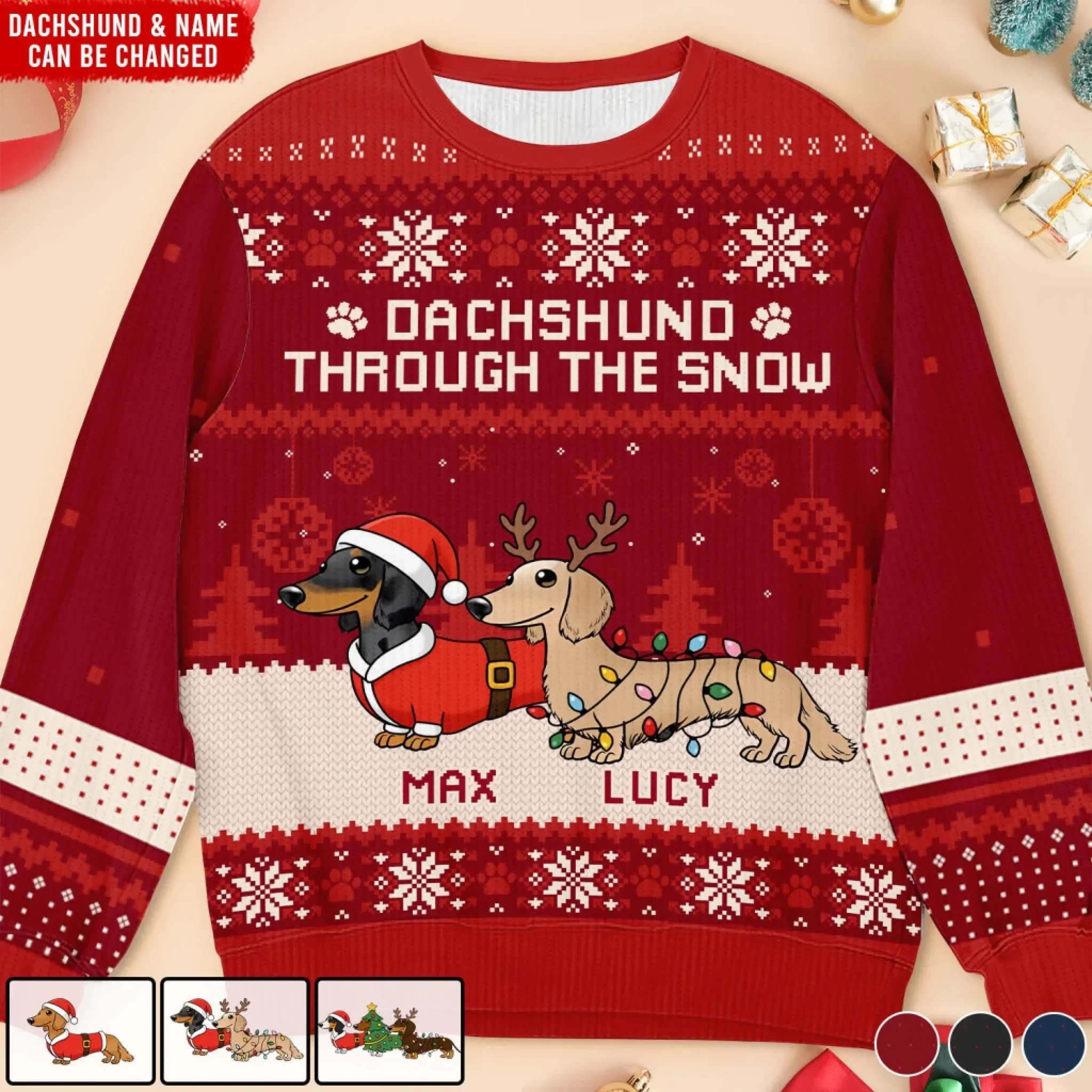 Personalized Printed Sweatshirt for Dachshund Lovers, Funny Christmas Ugly Sweater, Unique Holiday Gift - Image 2