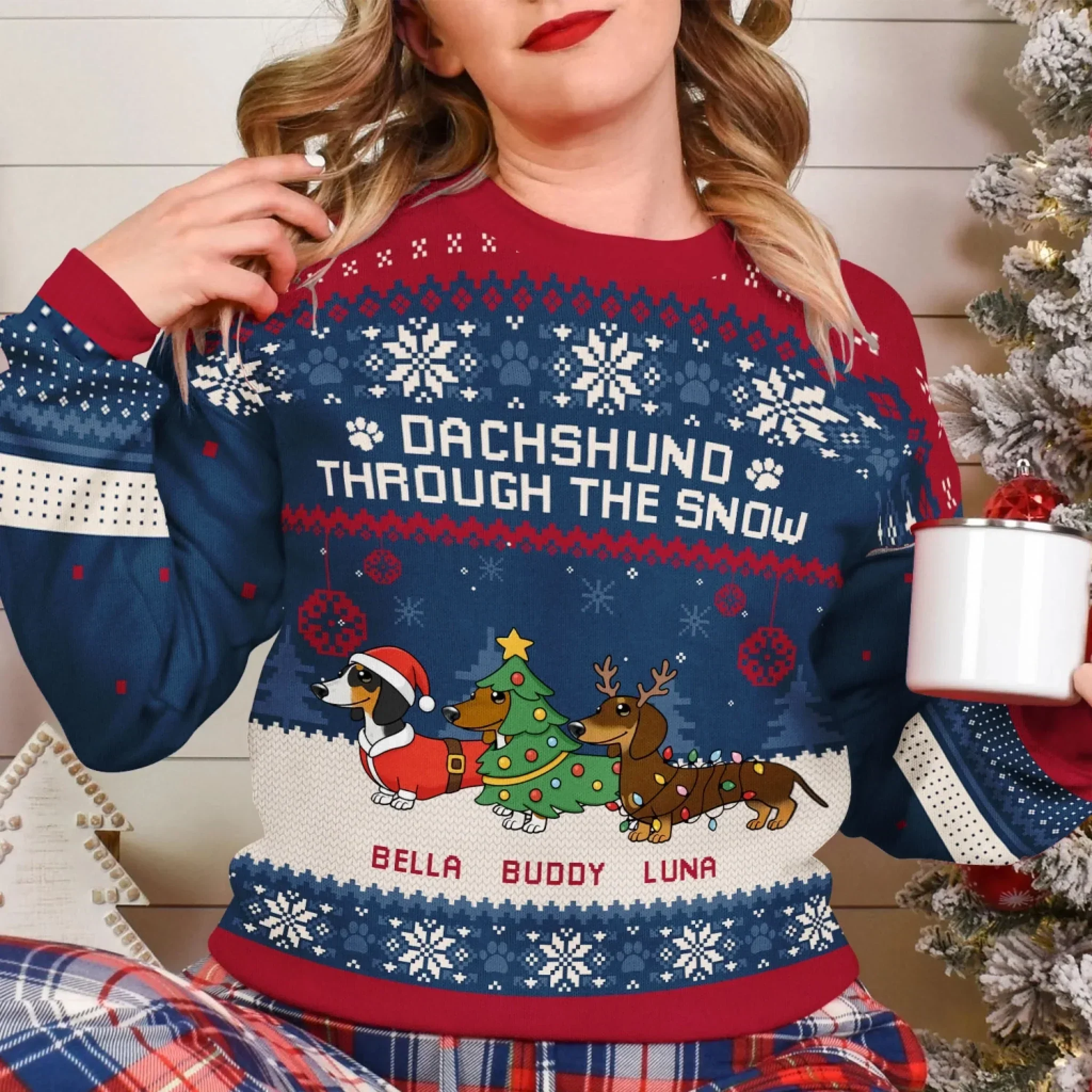 Personalized Printed Sweatshirt for Dachshund Lovers, Funny Christmas Ugly Sweater, Unique Holiday Gift - Image 3