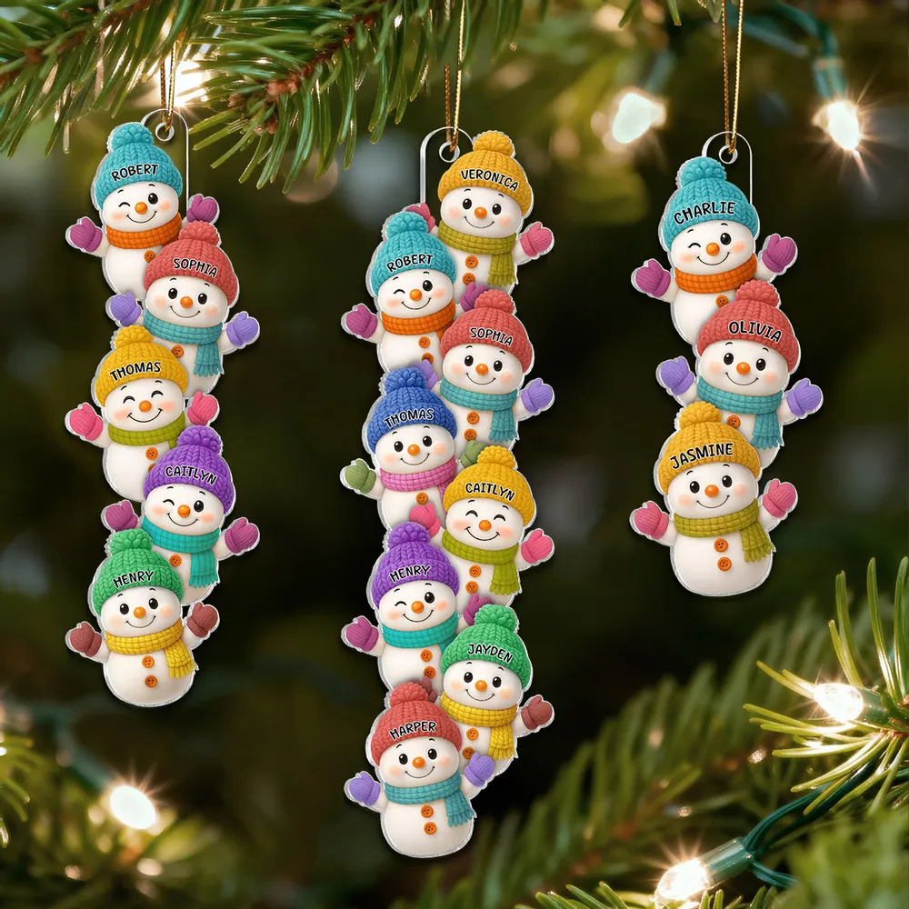 Personalized Acrylic Ornament with Stacked Snowmen Characters, Cute Family Christmas Decor, Unique Holiday Tree Gift - Image 2