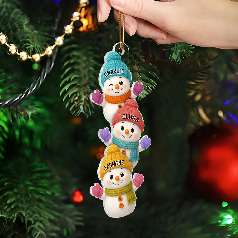 Personalized Acrylic Ornament with Stacked Snowmen Characters, Cute Family Christmas Decor, Unique Holiday Tree Gift - Image 3