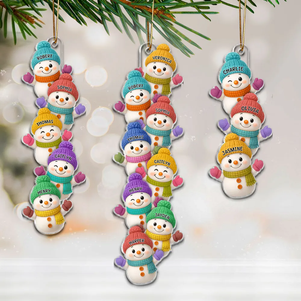 Personalized Acrylic Ornament with Stacked Snowmen Characters, Cute Family Christmas Decor, Unique Holiday Tree Gift - Image 7