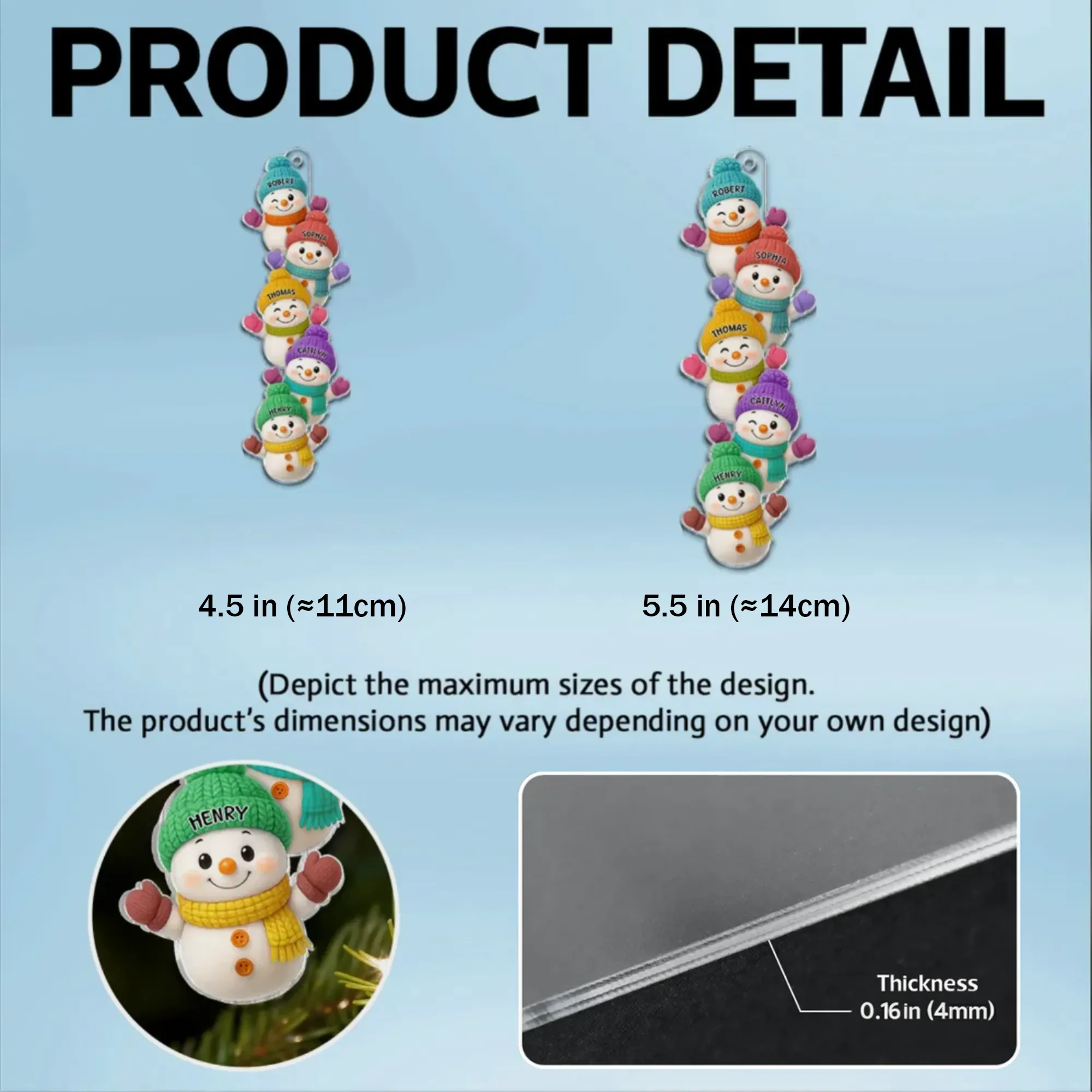 Personalized Acrylic Ornament with Stacked Snowmen Characters, Cute Family Christmas Decor, Unique Holiday Tree Gift - Image 8