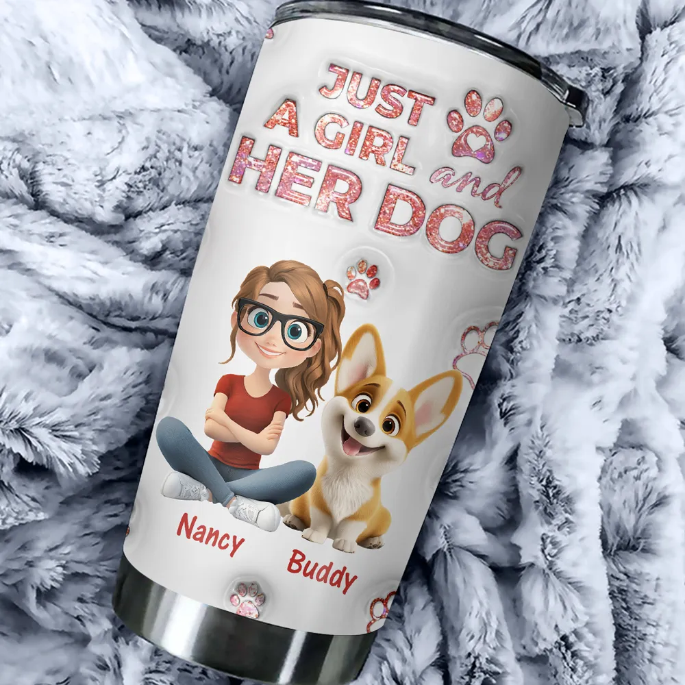 Personalized Insulated Travel Tumbler for Dog Moms, Just a Girl and Her Dog Art, Cute Unique Gift for Pet Lovers - Image 2
