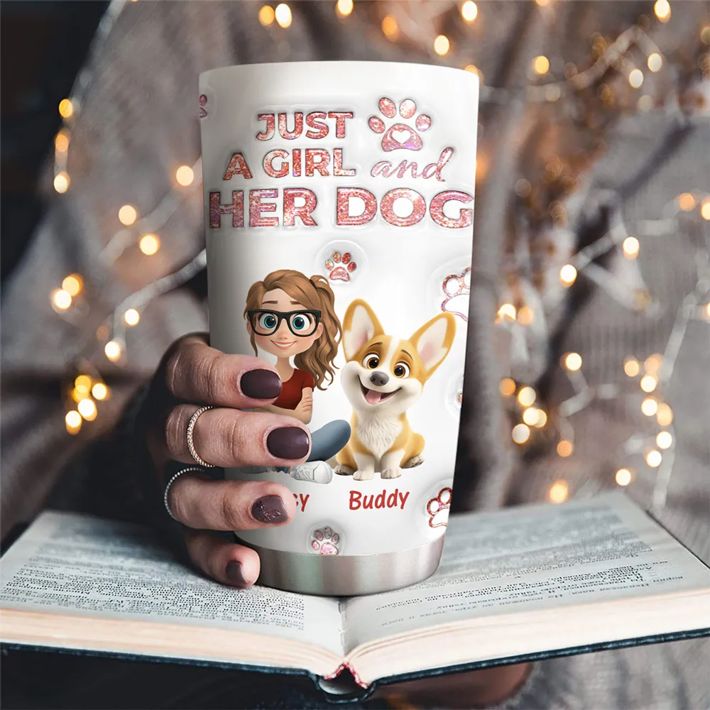 Personalized Insulated Travel Tumbler for Dog Moms, Just a Girl and Her Dog Art, Cute Unique Gift for Pet Lovers - Image 3