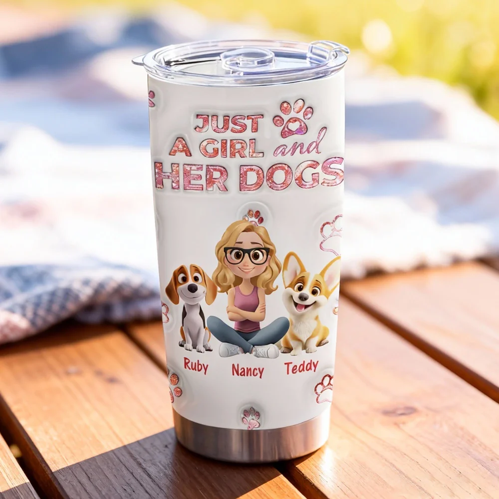 Personalized Insulated Travel Tumbler for Dog Moms, Just a Girl and Her Dog Art, Cute Unique Gift for Pet Lovers - Image 4