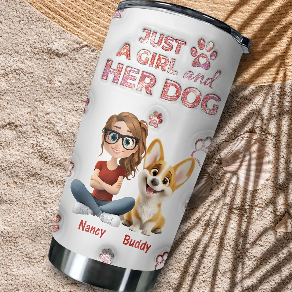 Personalized Insulated Travel Tumbler for Dog Moms, Just a Girl and Her Dog Art, Cute Unique Gift for Pet Lovers - Image 5