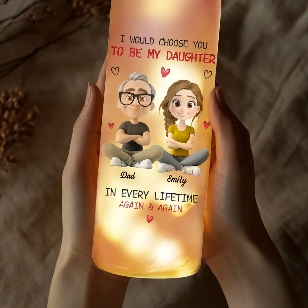 Personalized Bottle Lamp for Daughter from Dad with Cartoon Portraits, Warm Glow Bedroom Light, Unique Heartfelt Gift - Image 3