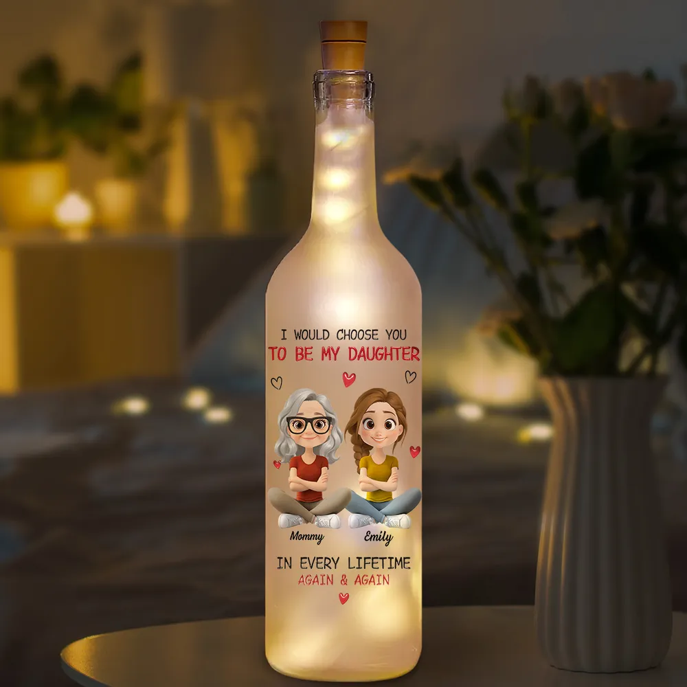 Personalized Bottle Lamp for Daughter from Dad with Cartoon Portraits, Warm Glow Bedroom Light, Unique Heartfelt Gift - Image 4