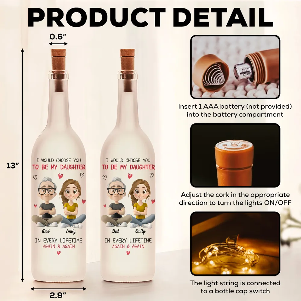 Personalized Bottle Lamp for Daughter from Dad with Cartoon Portraits, Warm Glow Bedroom Light, Unique Heartfelt Gift - Image 5