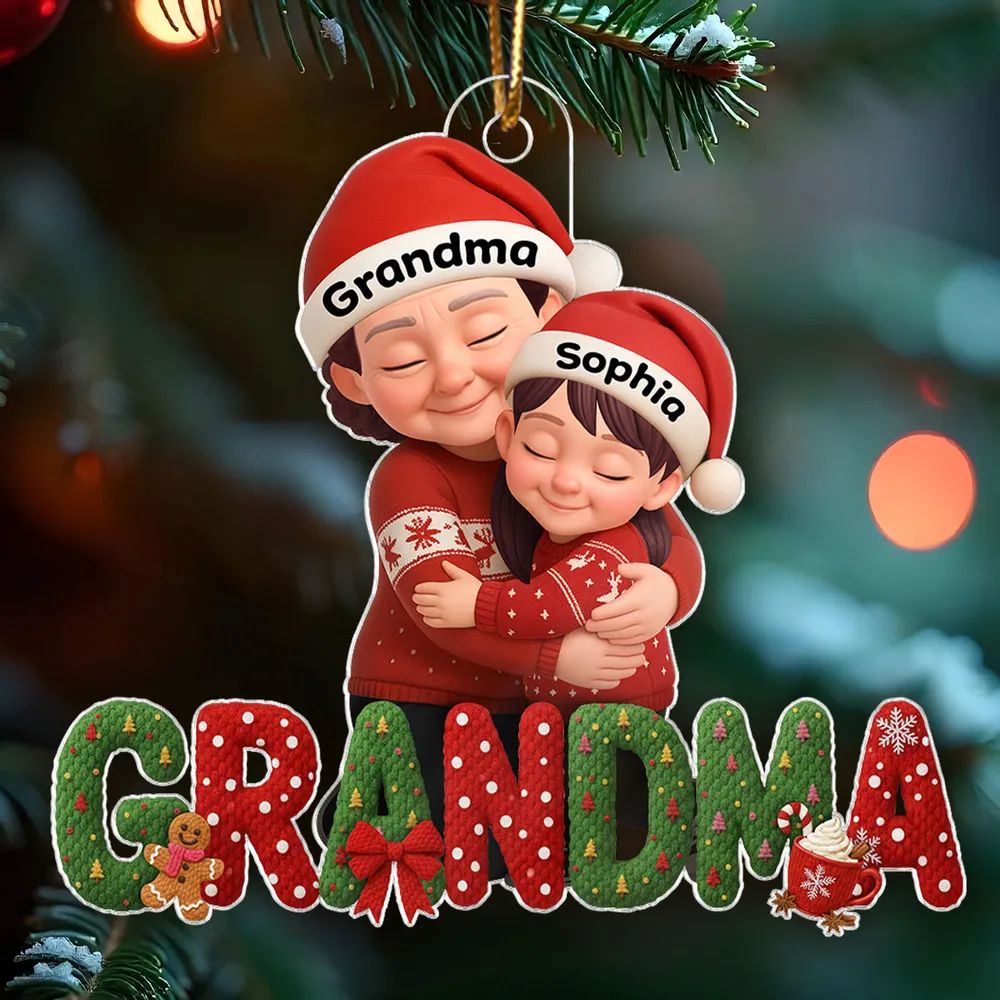 Personalized Acrylic Ornament for Grandma and Grandkids, Cozy Hugging Scene, Cute Christmas Tree Decor, Unique Holiday Gift - Image 8