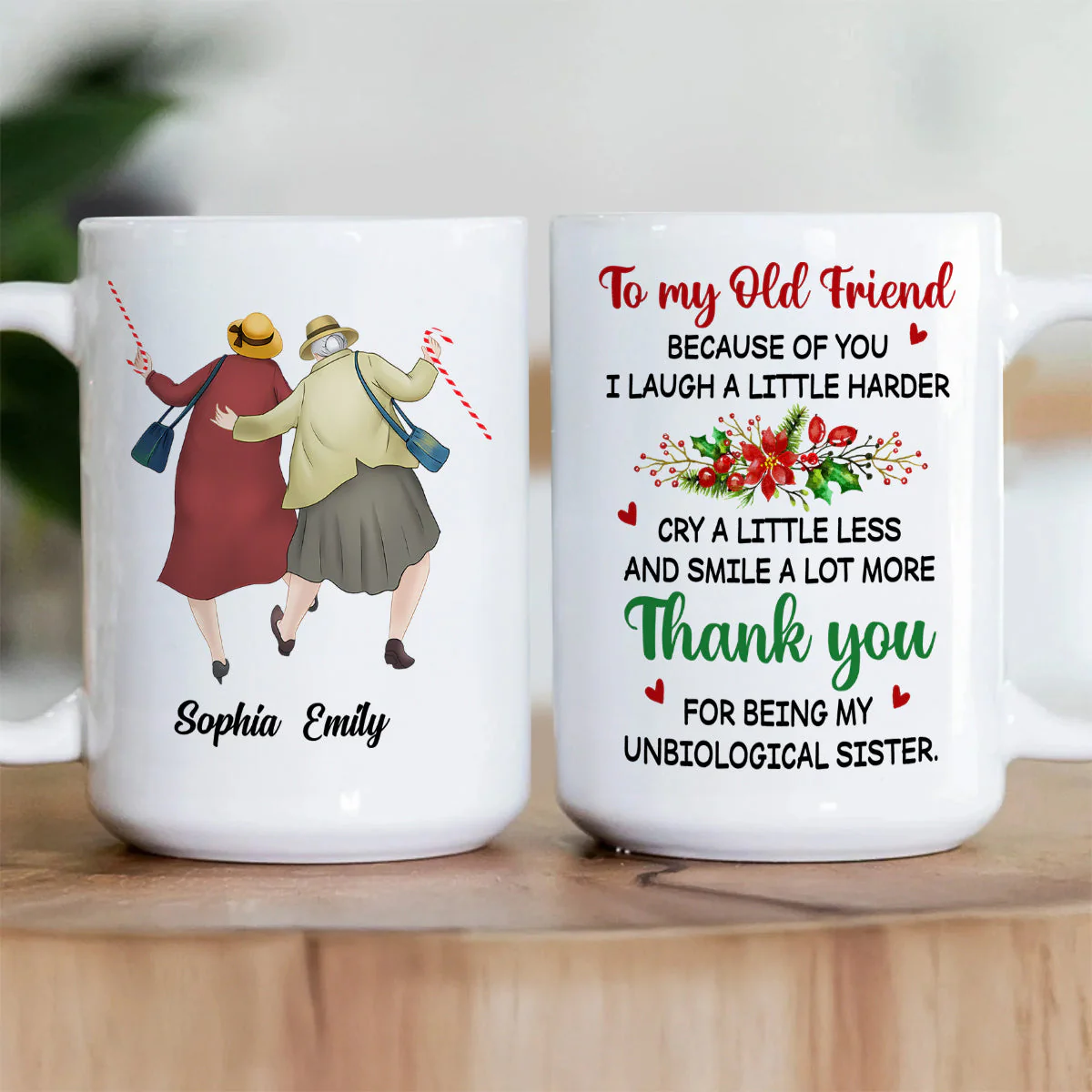 Personalized White Ceramic Mug for Best Friends β Cute Senior Ladies Design, Double Sided Print, Unique Thoughtful Gift - Image 2