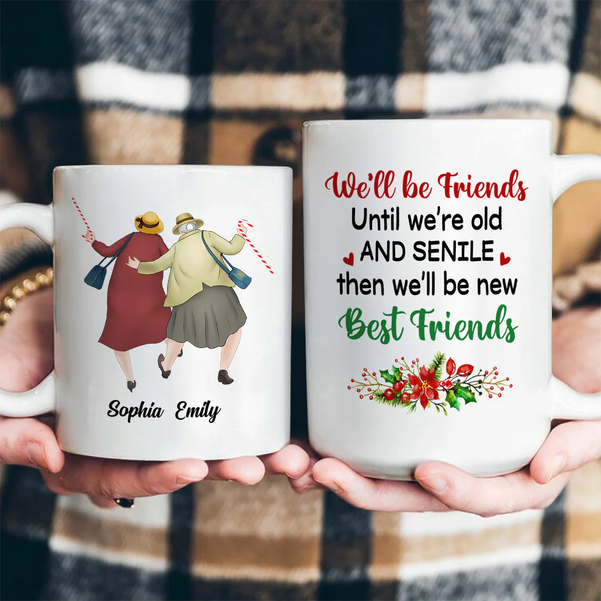 Personalized White Ceramic Mug for Best Friends β Cute Senior Ladies Design, Double Sided Print, Unique Thoughtful Gift - Image 3