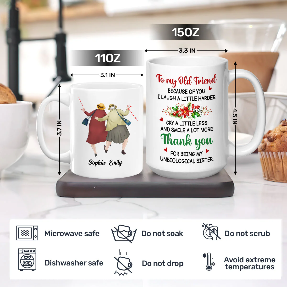 Personalized White Ceramic Mug for Best Friends β Cute Senior Ladies Design, Double Sided Print, Unique Thoughtful Gift - Image 4