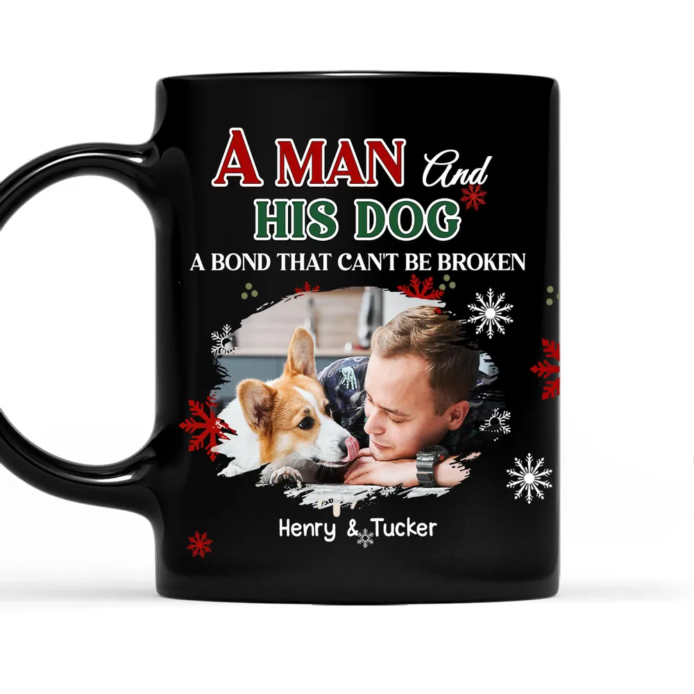 Custom Man and His Dog Full Color Mug, Heartwarming Pet Lover Gift for Daily Coffee and Christmas or Birthday