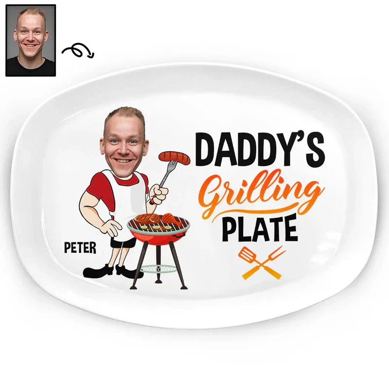 Personalized Grilling Plate for Grill Master Dad – Fun Cartoon BBQ Design, Unique Backyard Gift for Papa - Image 2