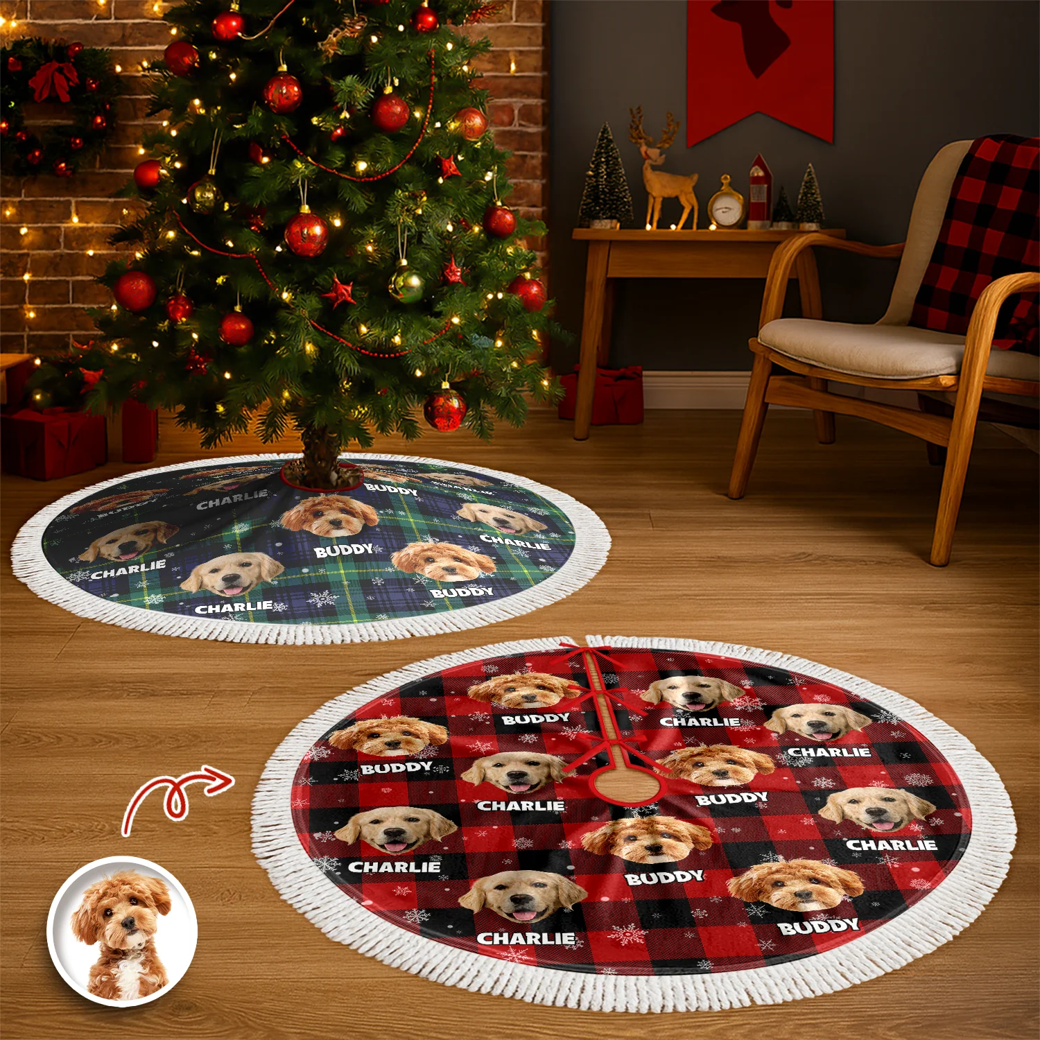 Personalized Plush Christmas Tree Skirt with Your Pet Photo – Custom Dog or Cat Holiday Decor, Unique Gift for Pet Lovers - Image 2