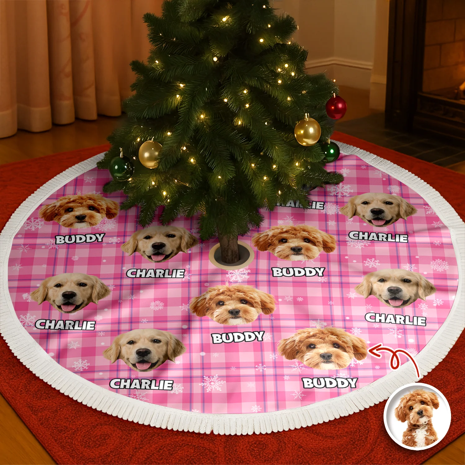 Personalized Plush Christmas Tree Skirt with Your Pet Photo – Custom Dog or Cat Holiday Decor, Unique Gift for Pet Lovers - Image 3