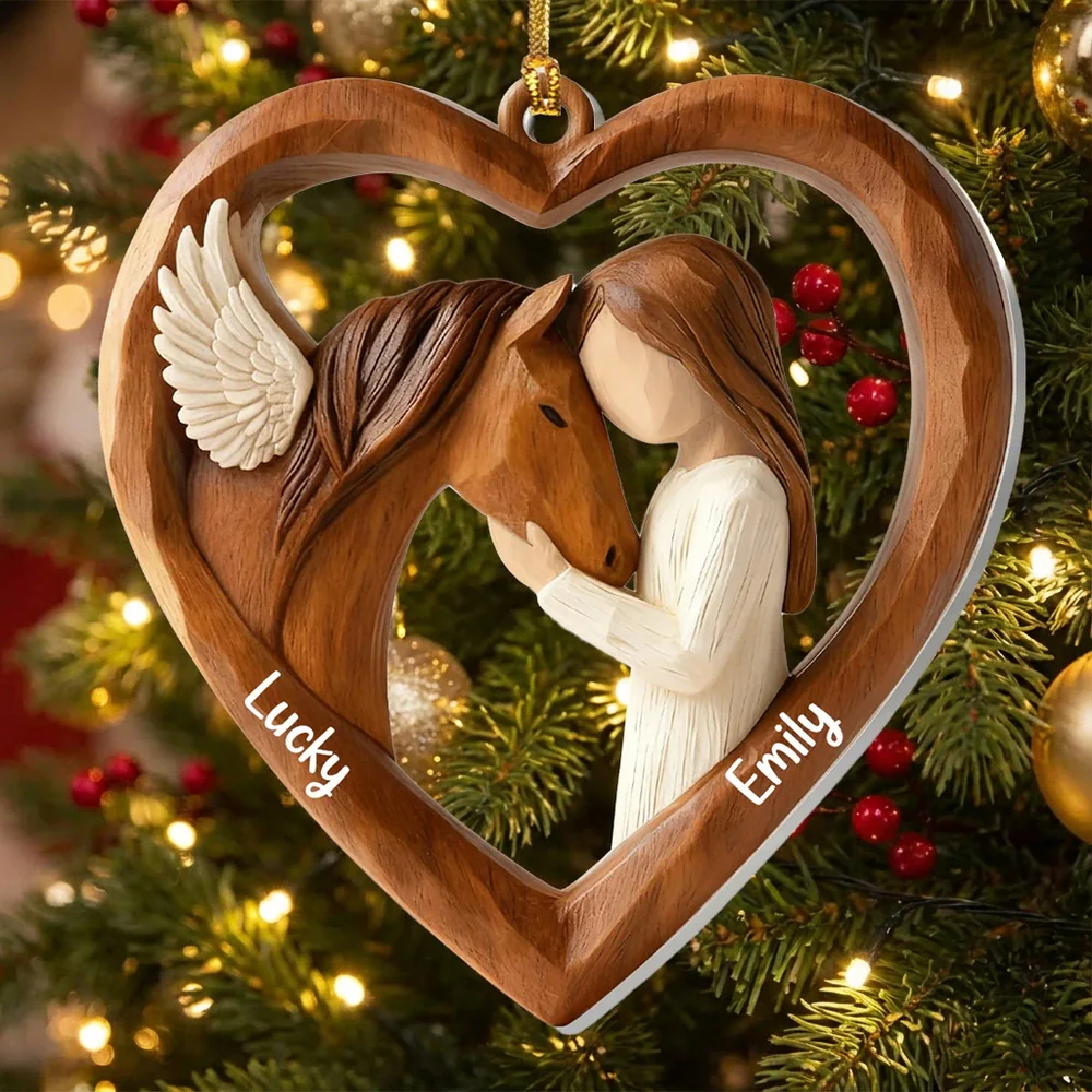 Personalized Acrylic Ornament with Angel Horse & Girl – Heartfelt Equestrian Keepsake & Unique Gift for Horse Lovers