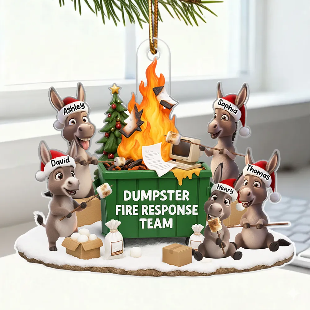 Personalized Acrylic Ornament Dumpster Fire Response Team Donkey Design Funny Christmas Gift for Coworkers - Image 7